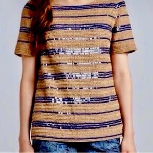 Tory Burch Theresa Tee Top Hand applied woven beads and contrast sequins. Size 4